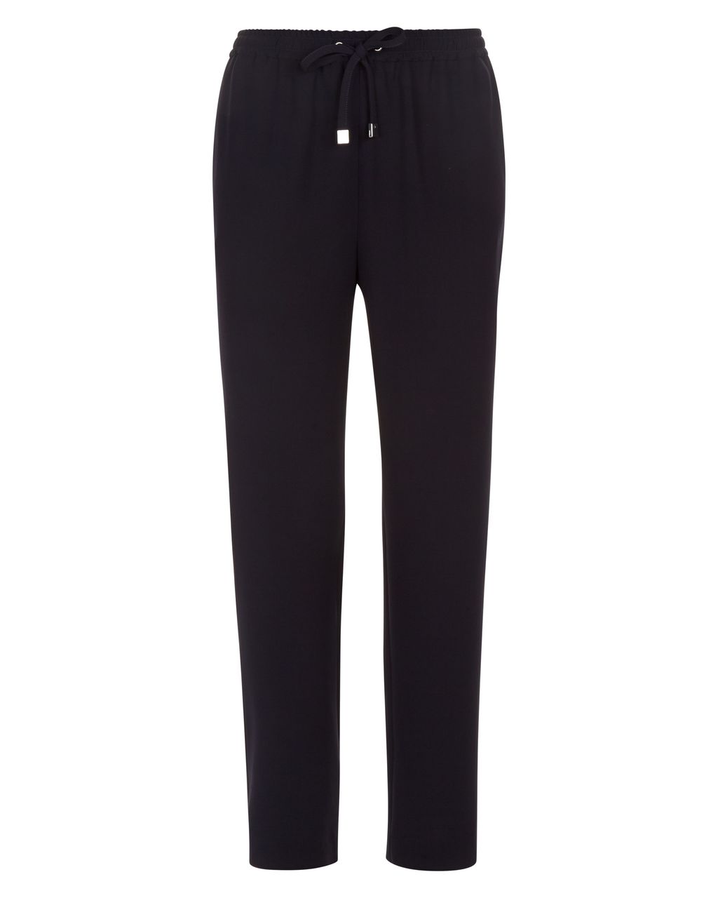 Crepe Drawstring Trousers, Navy - length: standard; pattern: plain; style: peg leg; waist detail: belted waist/tie at waist/drawstring; waist: mid/regular rise; predominant colour: navy; fibres: polyester/polyamide - 100%; texture group: crepes; fit: tapered; pattern type: fabric; occasions: creative work; season: s/s 2016; wardrobe: basic