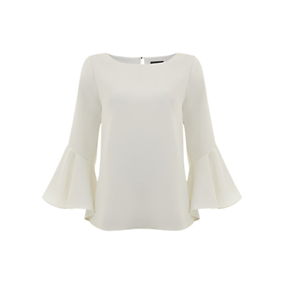 Fluted Sleeve Top, Ivory - neckline: round neck; pattern: plain; style: blouse; sleeve style: volant; predominant colour: ivory/cream; occasions: casual, evening; length: standard; fibres: polyester/polyamide - 100%; fit: straight cut; sleeve length: long sleeve; texture group: crepes; pattern type: fabric; season: s/s 2016; wardrobe: basic