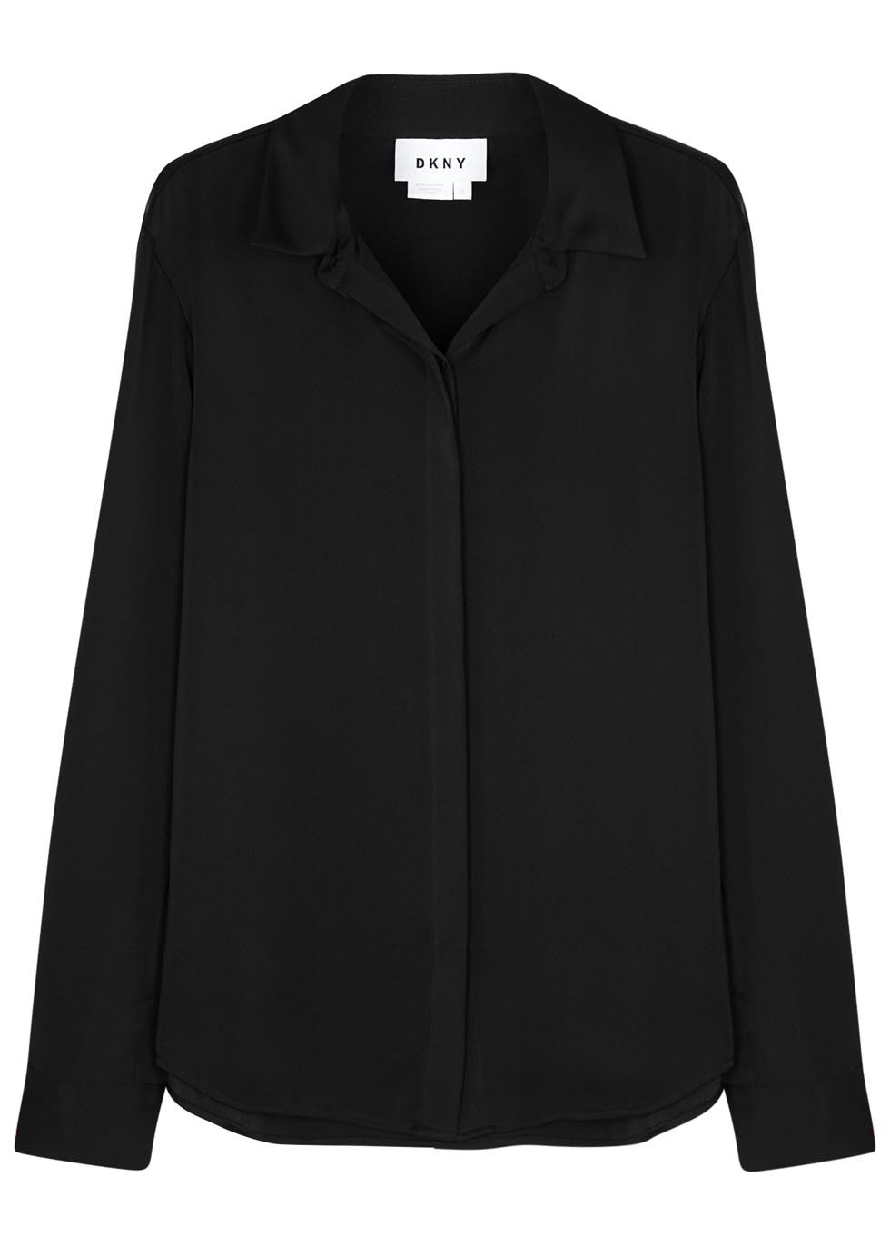 Black Stretch Silk Shirt - neckline: shirt collar/peter pan/zip with opening; pattern: plain; style: shirt; predominant colour: black; occasions: evening; length: standard; fit: body skimming; sleeve length: long sleeve; sleeve style: standard; texture group: crepes; pattern type: fabric; fibres: silk - stretch; season: s/s 2016; wardrobe: event
