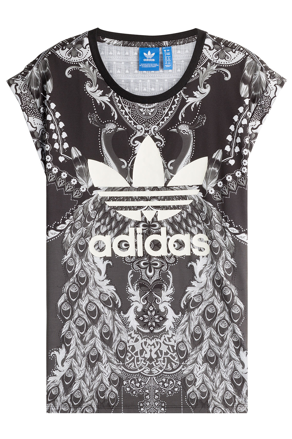 Printed T Shirt - neckline: round neck; style: t-shirt; secondary colour: white; predominant colour: black; occasions: casual; length: standard; fibres: polyester/polyamide - 100%; fit: body skimming; sleeve length: short sleeve; sleeve style: standard; pattern type: fabric; pattern: patterned/print; texture group: jersey - stretchy/drapey; multicoloured: multicoloured; season: s/s 2016; wardrobe: highlight