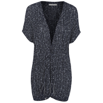 Belted Short Sleeve Textured Cardigan Navy - pattern: plain; neckline: collarless open; style: open front; predominant colour: navy; occasions: casual, creative work; fibres: cotton - mix; fit: standard fit; length: mid thigh; waist detail: belted waist/tie at waist/drawstring; sleeve length: short sleeve; sleeve style: standard; texture group: knits/crochet; pattern type: knitted - fine stitch; wardrobe: basic; season: a/w 2016