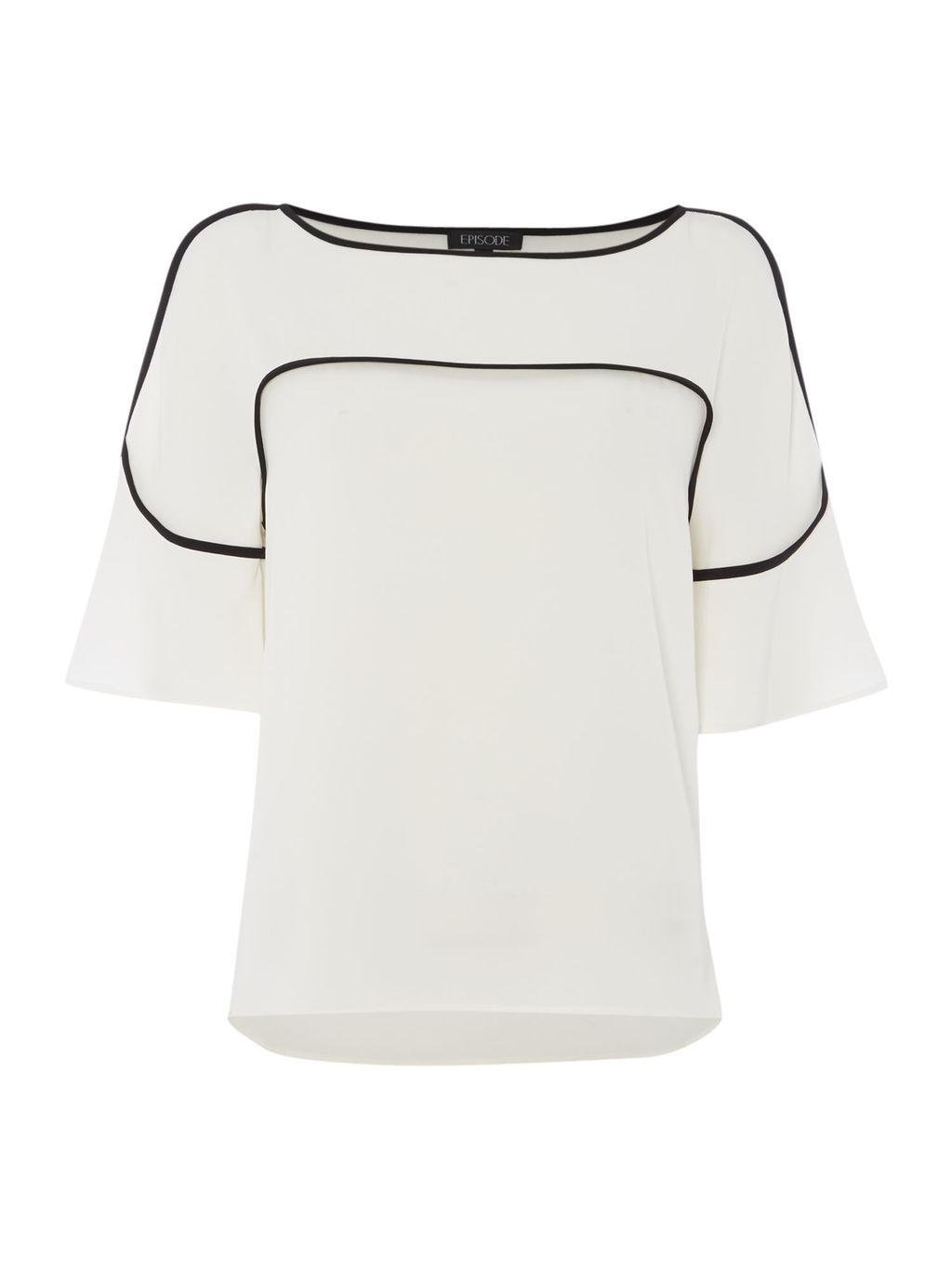 Top With Piping And Frill Sleeves, White - pattern: plain; predominant colour: white; secondary colour: black; occasions: casual; length: standard; style: top; fibres: polyester/polyamide - stretch; fit: body skimming; neckline: crew; sleeve length: half sleeve; sleeve style: standard; pattern type: fabric; texture group: other - light to midweight; multicoloured: multicoloured; wardrobe: basic; season: a/w 2016