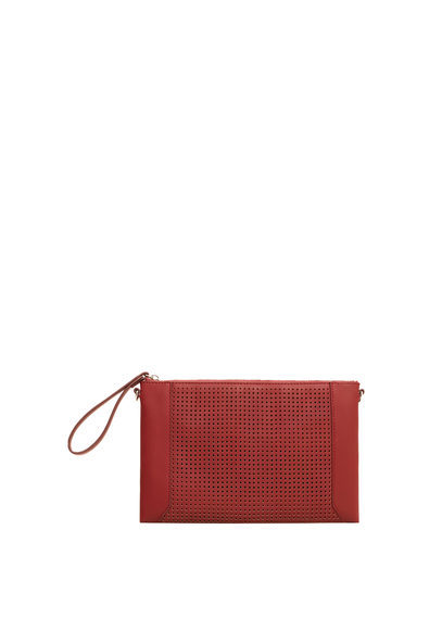 Perforated Panel Clutch - predominant colour: terracotta; occasions: evening, occasion; type of pattern: standard; style: grab bag; length: hand carry; size: small; material: faux leather; pattern: plain; finish: plain; season: a/w 2016; wardrobe: event