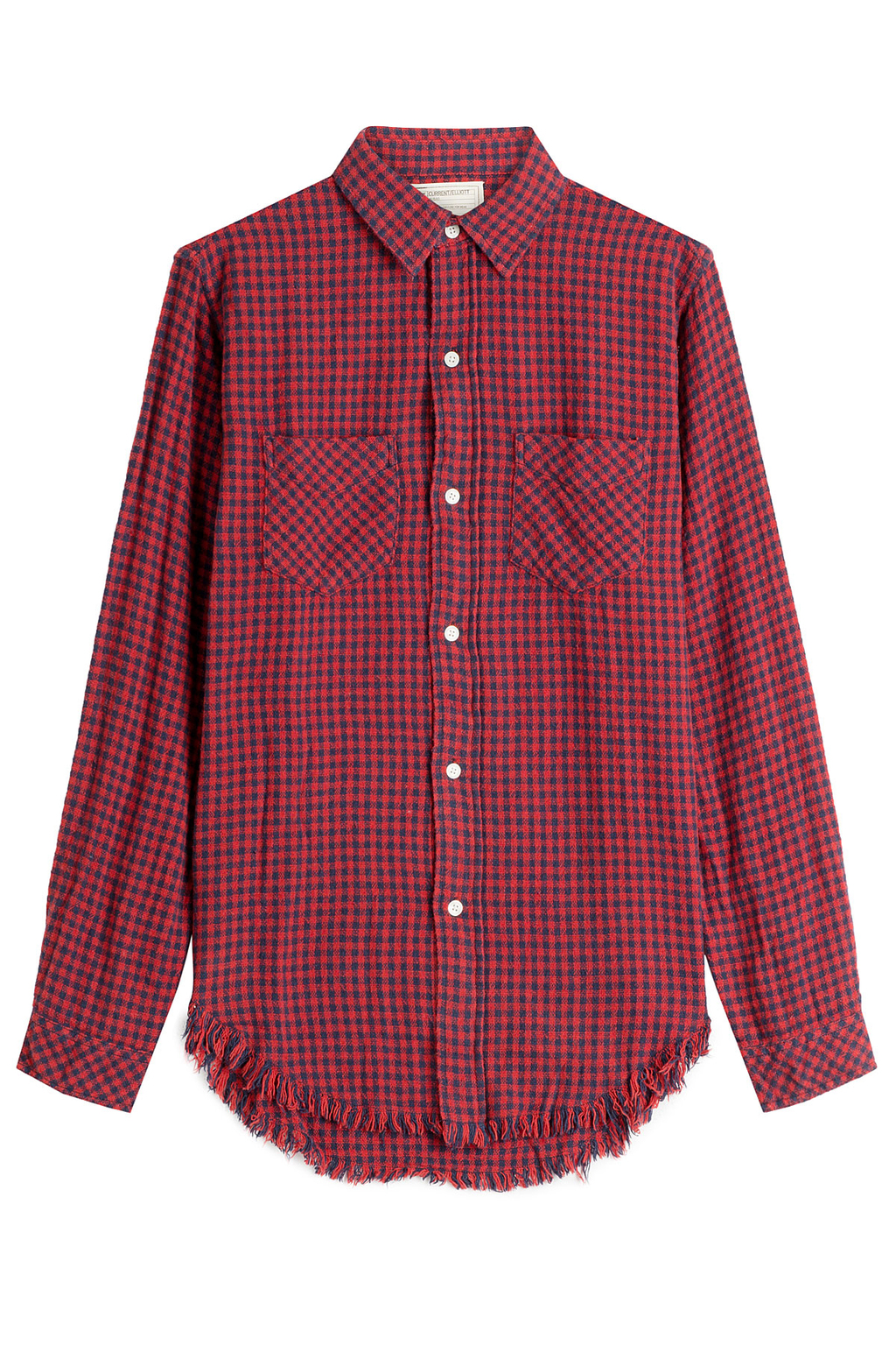 Printed Shirt With Frayed Hem Red - neckline: shirt collar/peter pan/zip with opening; pattern: checked/gingham; style: shirt; predominant colour: true red; occasions: casual; length: standard; fibres: cotton - 100%; fit: body skimming; sleeve length: long sleeve; sleeve style: standard; texture group: cotton feel fabrics; pattern type: fabric; pattern size: standard; season: a/w 2016; wardrobe: highlight
