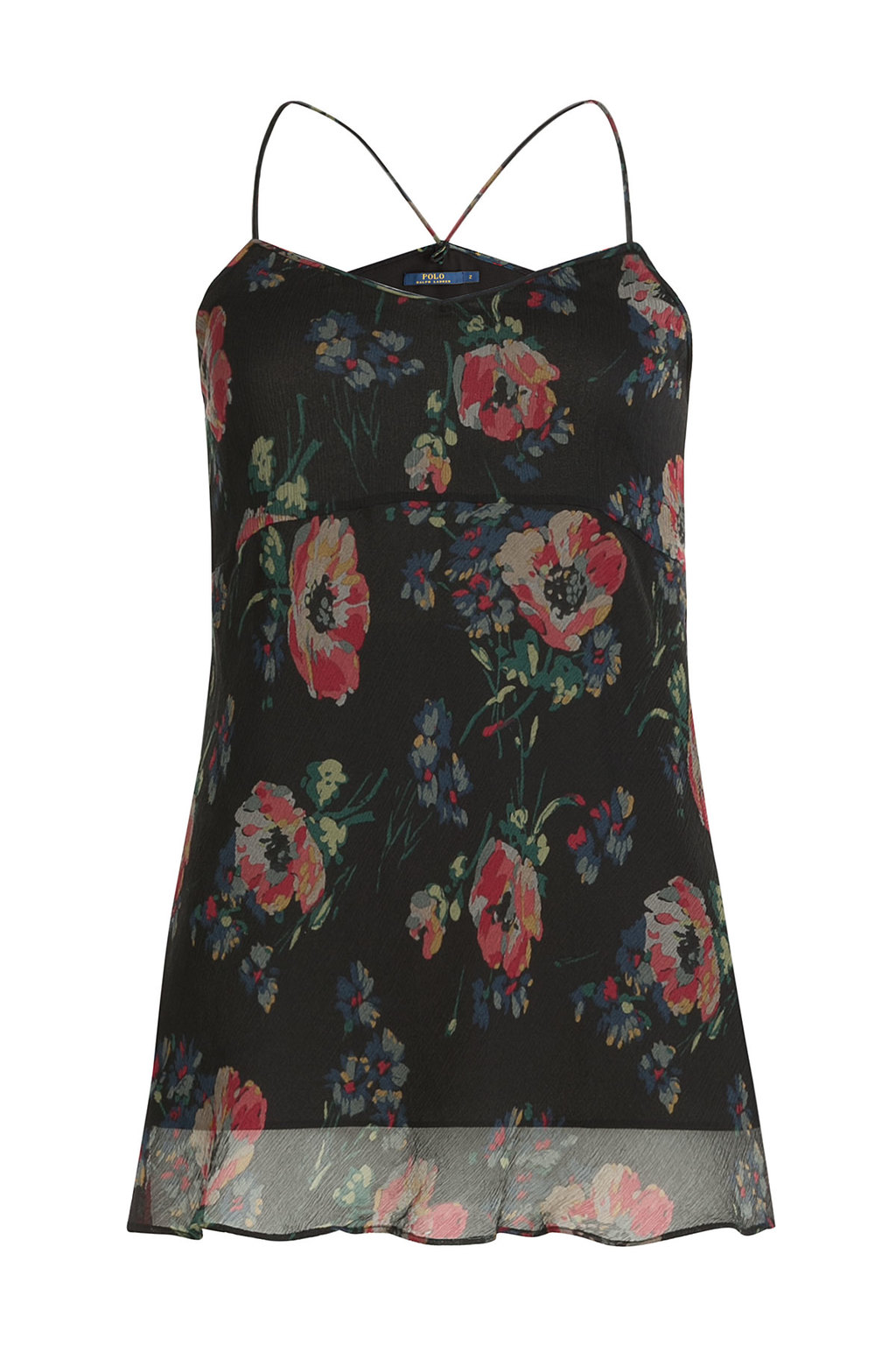 Printed Silk Chiffon Top - neckline: v-neck; sleeve style: spaghetti straps; style: camisole; secondary colour: hot pink; predominant colour: black; occasions: evening; length: standard; fibres: silk - 100%; fit: body skimming; sleeve length: sleeveless; texture group: sheer fabrics/chiffon/organza etc.; pattern type: fabric; pattern: florals; pattern size: big & busy (top); multicoloured: multicoloured; season: a/w 2015; wardrobe: event