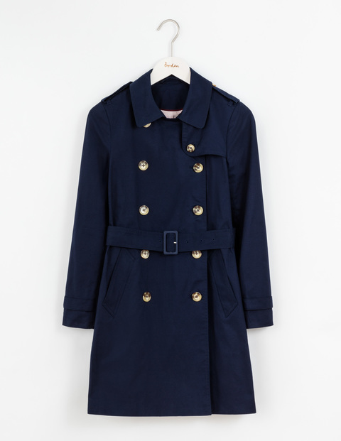 Abingdon Trench Navy Women, Navy - pattern: plain; style: trench coat; length: mid thigh; predominant colour: navy; occasions: casual, work, creative work; fit: tailored/fitted; fibres: cotton - 100%; collar: shirt collar/peter pan/zip with opening; waist detail: belted waist/tie at waist/drawstring; back detail: back vent/flap at back; sleeve length: long sleeve; sleeve style: standard; texture group: cotton feel fabrics; collar break: high/illusion of break when open; pattern type: fabric; wardrobe: basic; season: a/w 2016