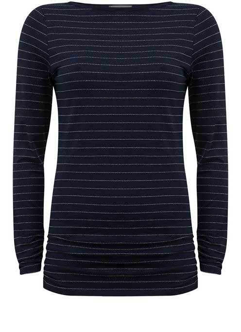 Ink Elbow Patch Stripe Tee - neckline: slash/boat neckline; pattern: horizontal stripes; predominant colour: navy; secondary colour: light grey; occasions: casual; length: standard; style: top; fibres: cotton - stretch; fit: body skimming; sleeve length: long sleeve; sleeve style: standard; pattern type: fabric; texture group: jersey - stretchy/drapey; multicoloured: multicoloured; wardrobe: basic; season: a/w 2016