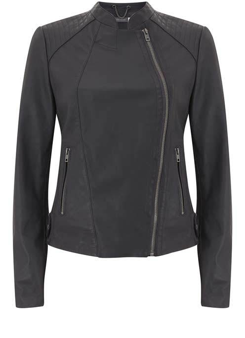 Smoke Leather Bomber Jacket - pattern: plain; style: biker; collar: standard biker; predominant colour: black; occasions: casual, creative work; length: standard; fit: tailored/fitted; fibres: leather - 100%; sleeve length: long sleeve; sleeve style: standard; texture group: leather; collar break: high; pattern type: fabric; pattern size: standard; wardrobe: basic; season: a/w 2016