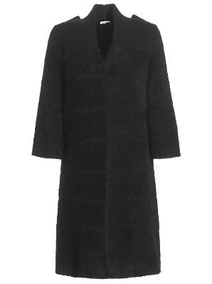 London Angora Mix Long Cardigan, Black, S - neckline: v neck; sleeve: long sleeve; pattern: plain; style: oversized/loose; bust detail: buttons at bust (in middle at breastbone)/zip detail at bust; length: above the knee; predominant colour: black; occasions: casual wear, evening wear, work wear; material: wool mix; fit: loose; shoulder detail: added shoulder detail