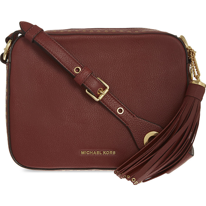 Brooklyn Leather Shoulder Bag, Women's, Brick - predominant colour: chocolate brown; occasions: casual; type of pattern: standard; style: messenger; length: across body/long; size: mini; material: leather; embellishment: tassels; pattern: plain; finish: plain; wardrobe: basic; season: a/w 2016