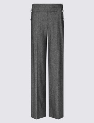 Tweed Wide Leg Trousers - length: standard; pattern: herringbone/tweed; waist: mid/regular rise; predominant colour: charcoal; occasions: work; fibres: wool - mix; fit: wide leg; pattern type: fabric; texture group: tweed - light/midweight; style: standard; pattern size: light/subtle (bottom); season: a/w 2016; wardrobe: highlight