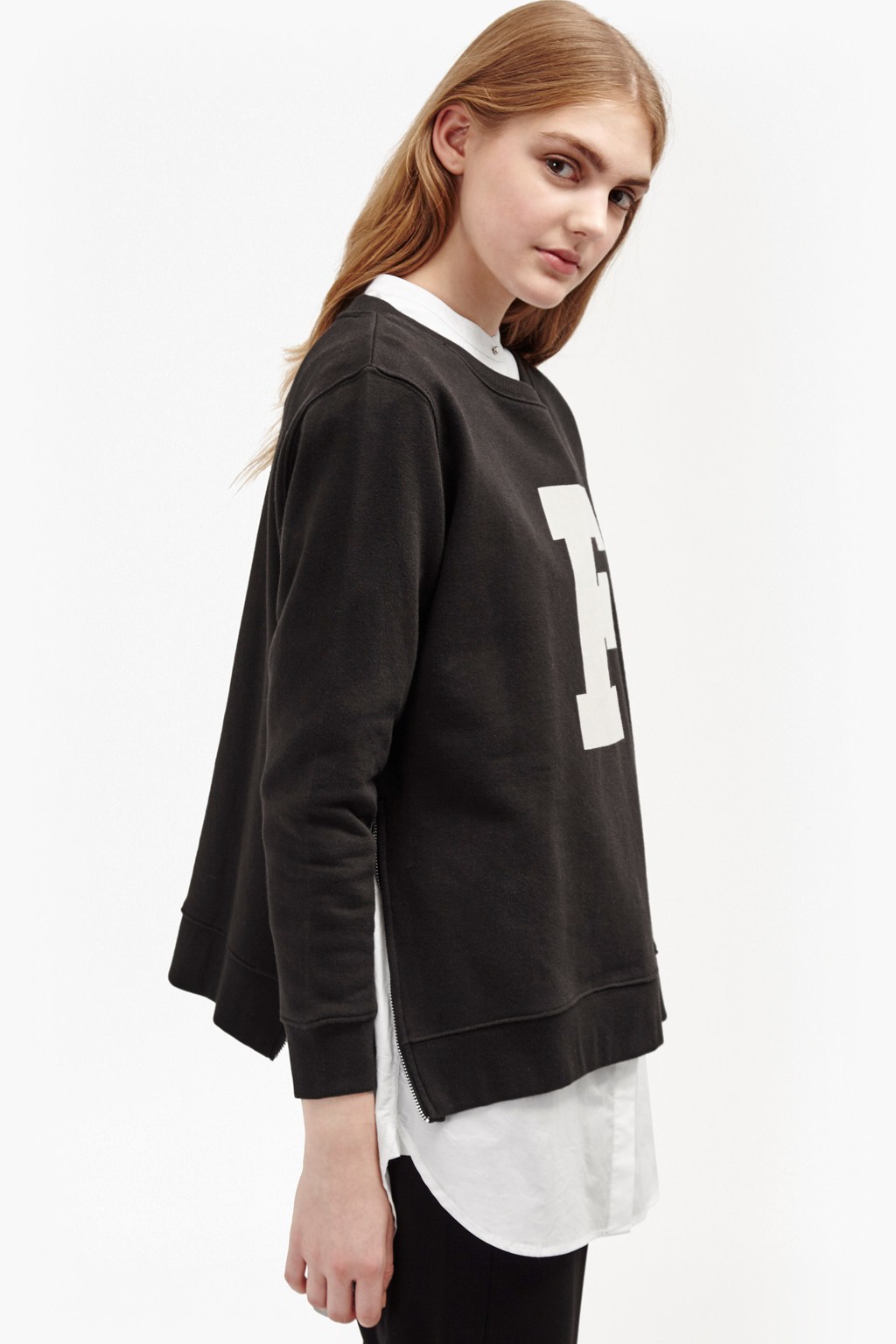 F Zip Graphic Sweatshirt Black/White - style: sweat top; secondary colour: white; predominant colour: black; occasions: casual; length: standard; fibres: cotton - stretch; fit: loose; neckline: crew; sleeve length: long sleeve; sleeve style: standard; pattern type: fabric; pattern size: standard; texture group: jersey - stretchy/drapey; pattern: graphic/slogan; season: a/w 2016; wardrobe: highlight