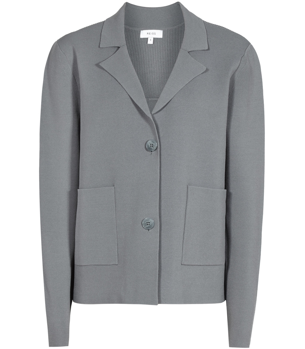 Thea Womens Knitted Jacket In Green - pattern: plain; neckline: shawl; style: open front; predominant colour: mid grey; occasions: casual, work, creative work; length: standard; fibres: viscose/rayon - stretch; fit: standard fit; sleeve length: long sleeve; sleeve style: standard; texture group: knits/crochet; pattern type: knitted - fine stitch; wardrobe: basic; season: a/w 2016