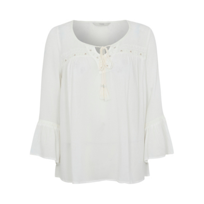 Embroidered Peasant Top Cream - neckline: round neck; sleeve style: bell sleeve; pattern: plain; predominant colour: ivory/cream; occasions: casual; length: standard; style: top; fibres: viscose/rayon - 100%; fit: body skimming; sleeve length: long sleeve; texture group: crepes; pattern type: fabric; wardrobe: basic; season: a/w 2016