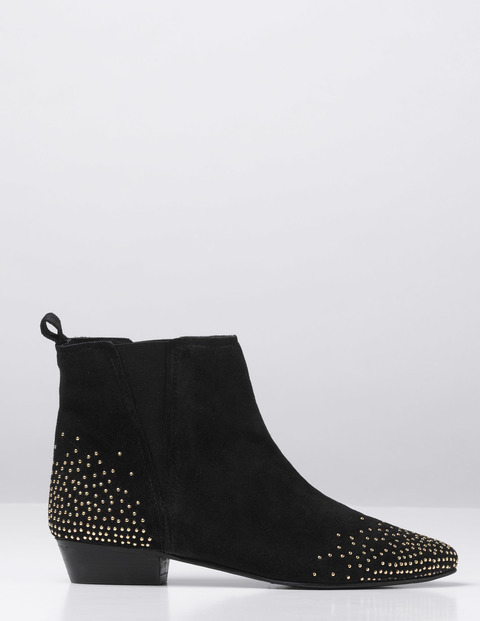 Mollie Boot Black Suede/Gold Studs Women, Black Suede/Gold Studs - secondary colour: gold; predominant colour: black; occasions: casual; material: suede; heel height: flat; embellishment: studs; heel: block; toe: pointed toe; boot length: ankle boot; style: standard; finish: plain; pattern: plain; season: a/w 2016; wardrobe: highlight