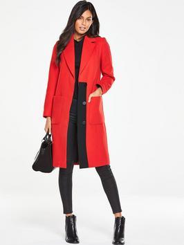 Premium Longline Boyfriend Coat - pattern: plain; style: single breasted; length: on the knee; collar: standard lapel/rever collar; predominant colour: true red; secondary colour: black; occasions: casual; fit: tailored/fitted; fibres: polyester/polyamide - stretch; sleeve length: long sleeve; sleeve style: standard; texture group: crepes; collar break: medium; pattern type: fabric; multicoloured: multicoloured; season: a/w 2016; wardrobe: highlight