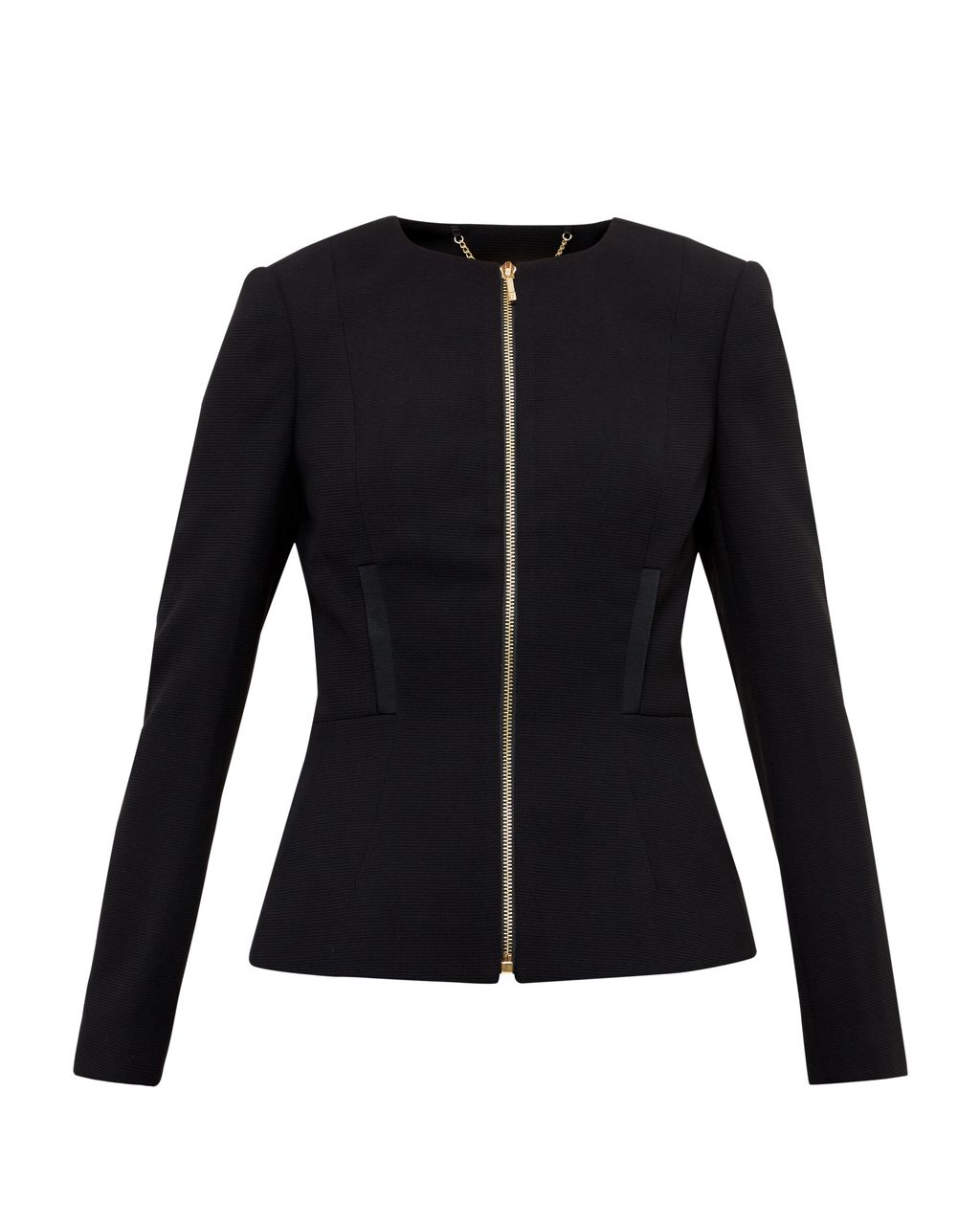 Taalii Textured Fitted Jacket, Black - pattern: plain; style: single breasted blazer; collar: round collar/collarless; predominant colour: black; occasions: work; length: standard; fit: tailored/fitted; fibres: polyester/polyamide - 100%; sleeve length: long sleeve; sleeve style: standard; texture group: crepes; collar break: high; pattern type: fabric; wardrobe: investment; season: a/w 2016