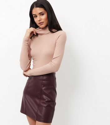 Stone Turtle Neck Ribbed Top - pattern: plain; neckline: roll neck; predominant colour: blush; occasions: casual; length: standard; style: top; fibres: polyester/polyamide - mix; fit: body skimming; sleeve length: long sleeve; sleeve style: standard; texture group: jersey - clingy; pattern type: fabric; wardrobe: basic; season: a/w 2016