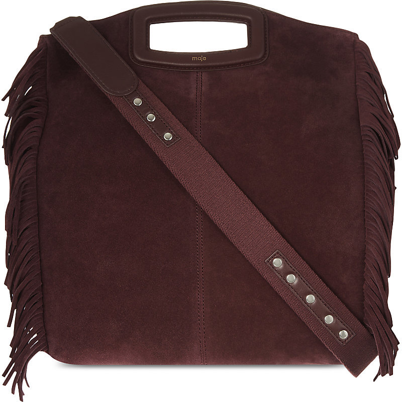 The M Suede Cross Body Bag, Women's, Size: Medium, Red - predominant colour: burgundy; occasions: casual, creative work; type of pattern: standard; style: structured bag; length: shoulder (tucks under arm); size: standard; material: suede; embellishment: tassels; pattern: plain; finish: plain; season: a/w 2016; wardrobe: highlight