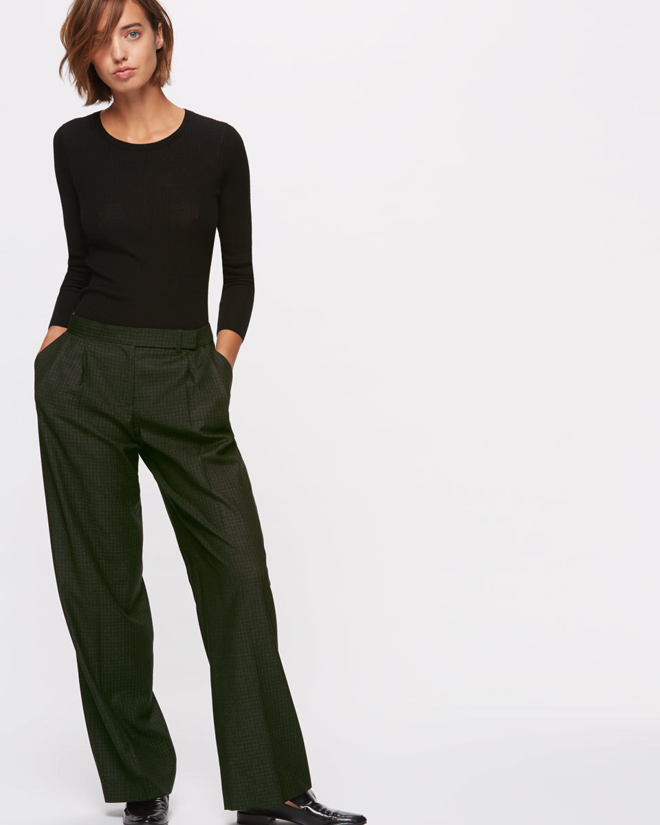 Wool Gingham Slouch Trouser - length: standard; pattern: checked/gingham; waist: low rise; predominant colour: dark green; fibres: wool - mix; fit: wide leg; pattern type: fabric; texture group: woven light midweight; style: standard; occasions: creative work; season: a/w 2016; wardrobe: highlight