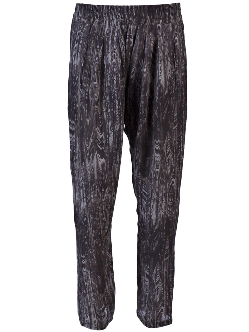 Floride Trouser - length: standard; waist detail: elasticated waist, narrow waistband; waist: mid/regular rise; predominant colour: charcoal; occasions: casual; trends: prints; fibres: silk - 100%; fit: tapered; style: standard