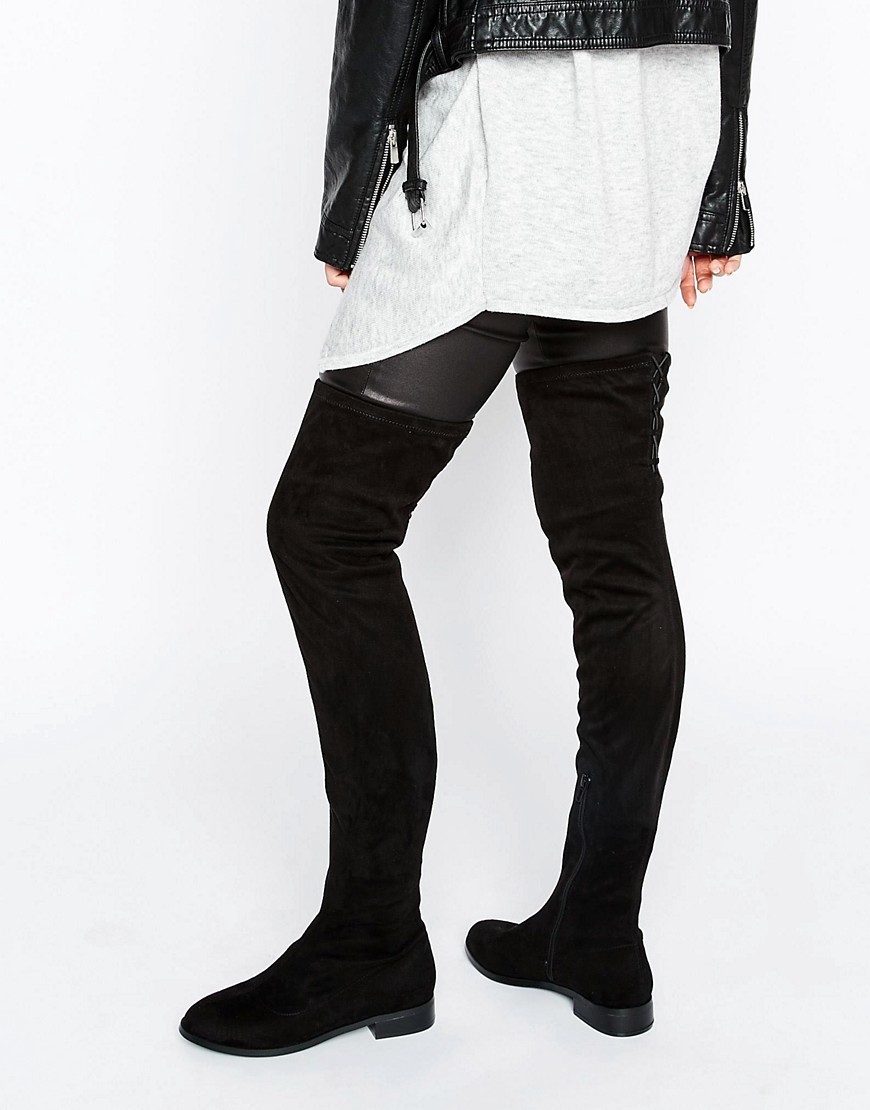 Keepers Wide Leg Flat Over The Knee Boots Black - predominant colour: black; occasions: casual, creative work; material: suede; heel height: flat; heel: standard; toe: round toe; boot length: over the knee; style: standard; finish: plain; pattern: plain; wardrobe: investment; season: a/w 2016