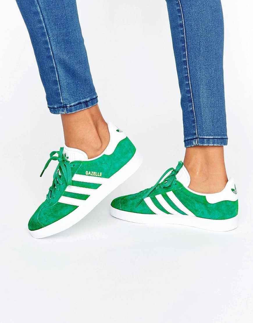 Originals Unisex Forest Green Suede Gazelle Trainers Green - secondary colour: white; predominant colour: emerald green; occasions: casual, creative work; material: suede; heel height: flat; toe: round toe; style: trainers; finish: plain; pattern: colourblock; season: a/w 2016; wardrobe: highlight