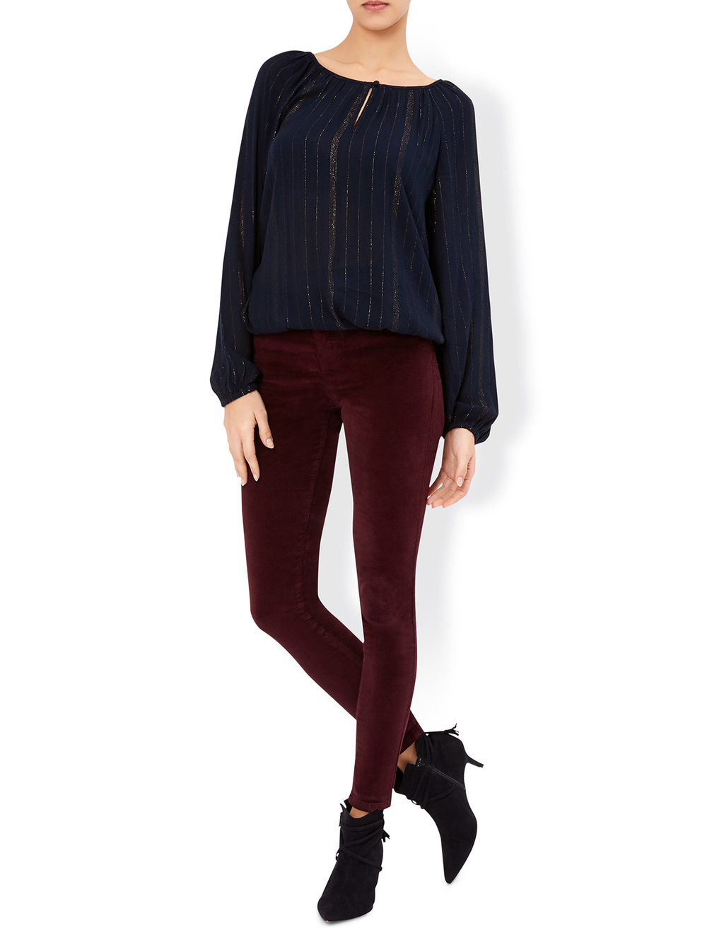 Remy Long Sleeve Blouse - pattern: plain; style: blouse; predominant colour: navy; occasions: casual; length: standard; neckline: peep hole neckline; fibres: polyester/polyamide - 100%; fit: loose; sleeve length: long sleeve; sleeve style: standard; pattern type: fabric; texture group: other - light to midweight; wardrobe: basic; season: a/w 2016