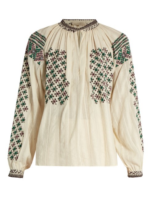Fileas Embroidered Top - pattern: plain; predominant colour: ivory/cream; occasions: casual, creative work; length: standard; style: top; fibres: cotton - 100%; fit: loose; neckline: crew; sleeve length: long sleeve; sleeve style: standard; texture group: cotton feel fabrics; pattern type: fabric; embellishment: embroidered; season: a/w 2016; wardrobe: highlight