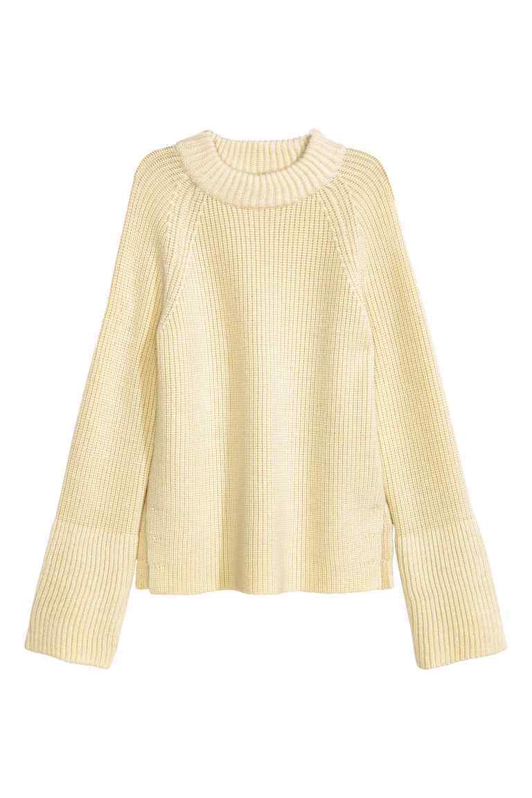 Rib Knit Wool Jumper - pattern: plain; style: standard; predominant colour: ivory/cream; occasions: casual; length: standard; fibres: wool - 100%; fit: standard fit; neckline: crew; sleeve length: long sleeve; sleeve style: standard; texture group: knits/crochet; pattern type: knitted - other; wardrobe: basic; season: a/w 2016
