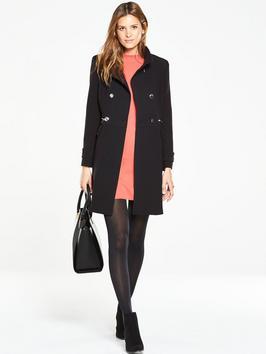 Zip Pocket Dc Funnel - pattern: plain; collar: funnel; style: single breasted; length: mid thigh; predominant colour: black; occasions: casual, work, creative work; fit: tailored/fitted; fibres: polyester/polyamide - 100%; sleeve length: long sleeve; sleeve style: standard; collar break: high; pattern type: fabric; texture group: woven bulky/heavy; wardrobe: basic; season: a/w 2016