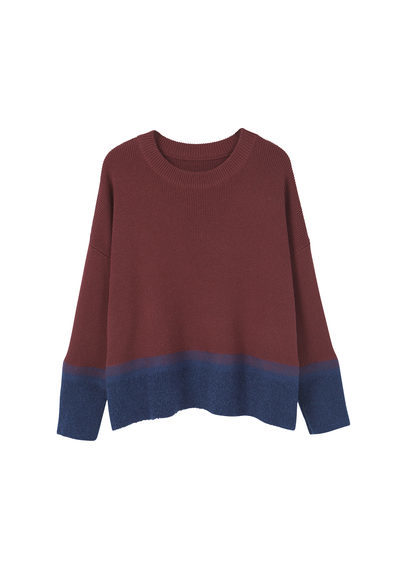 Contrast Hem Sweater - neckline: round neck; style: standard; predominant colour: burgundy; occasions: casual; length: standard; fibres: wool - mix; fit: loose; sleeve length: long sleeve; sleeve style: standard; texture group: knits/crochet; pattern type: knitted - fine stitch; pattern size: standard; pattern: colourblock; season: a/w 2016; wardrobe: highlight