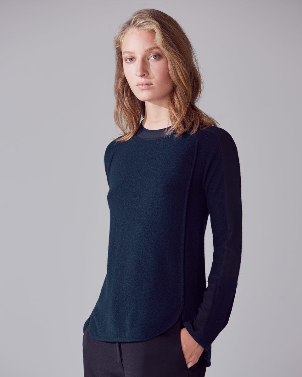 Wanda Crew Neck Knit - pattern: plain; predominant colour: navy; occasions: casual, work, creative work; length: standard; style: top; fit: body skimming; neckline: crew; sleeve length: long sleeve; sleeve style: standard; texture group: knits/crochet; pattern type: fabric; fibres: cashmere - mix; wardrobe: basic; season: a/w 2016