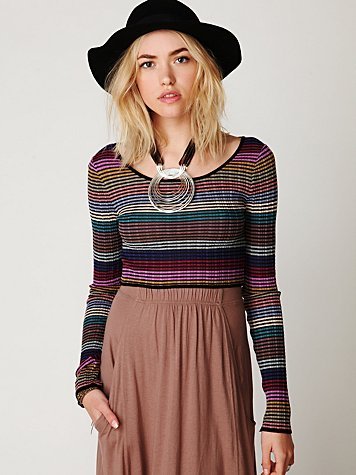 Cropped Stripes Pullover - neckline: scoop neck; pattern: horizontal stripes, vertical stripes; style: standard; occasions: casual; length: standard; trends: knitwear; fibres: cotton - mix; fit: slim fit; waist detail: fitted waist; predominant colour: multicoloured; sleeve length: long sleeve; sleeve style: standard; pattern type: knitted - other; pattern size: standard