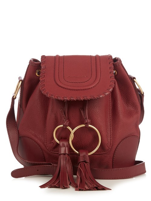 Polly Leather Bucket Bag - predominant colour: burgundy; occasions: casual, creative work; type of pattern: standard; style: onion bag; length: across body/long; size: standard; material: leather; embellishment: tassels; pattern: plain; finish: plain; season: a/w 2016; wardrobe: highlight