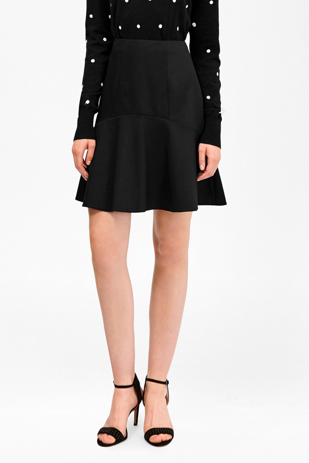 Chelsea Suiting Flared Skirt Black - pattern: plain; style: full/prom skirt; fit: loose/voluminous; waist: high rise; predominant colour: black; occasions: work, occasion; length: just above the knee; fibres: wool - mix; hip detail: subtle/flattering hip detail; pattern type: fabric; texture group: woven light midweight; wardrobe: basic; season: a/w 2016