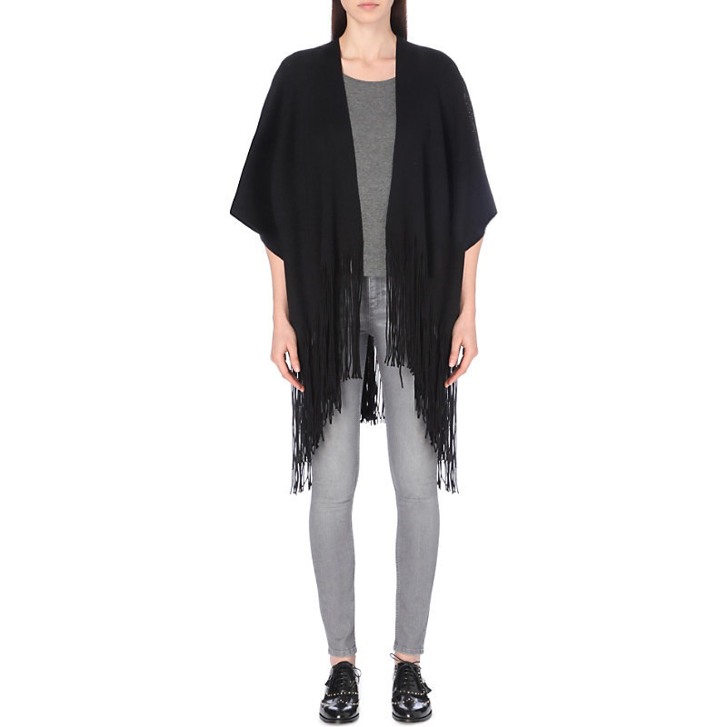 Apache Wool Scarf, Women's, Noir - predominant colour: black; occasions: casual, creative work; type of pattern: standard; style: wrap; size: large; material: knits; embellishment: fringing; pattern: plain; wardrobe: basic; season: a/w 2016