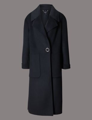 Splittable Patch Pocket Coat - pattern: plain; collar: wide lapels; style: single breasted; predominant colour: navy; occasions: work; fit: tailored/fitted; fibres: polyester/polyamide - stretch; length: below the knee; sleeve length: long sleeve; sleeve style: standard; collar break: medium; pattern type: fabric; texture group: woven bulky/heavy; wardrobe: investment; season: a/w 2016