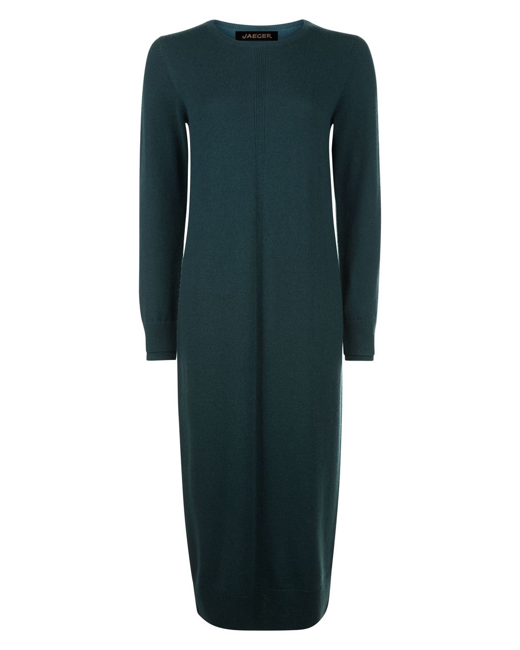 Cashmere Double Trim Dress, Green - style: jumper dress; length: calf length; fit: loose; pattern: plain; predominant colour: dark green; occasions: casual; neckline: crew; fibres: cashmere - 100%; sleeve length: long sleeve; sleeve style: standard; texture group: knits/crochet; pattern type: knitted - fine stitch; season: a/w 2016; wardrobe: highlight