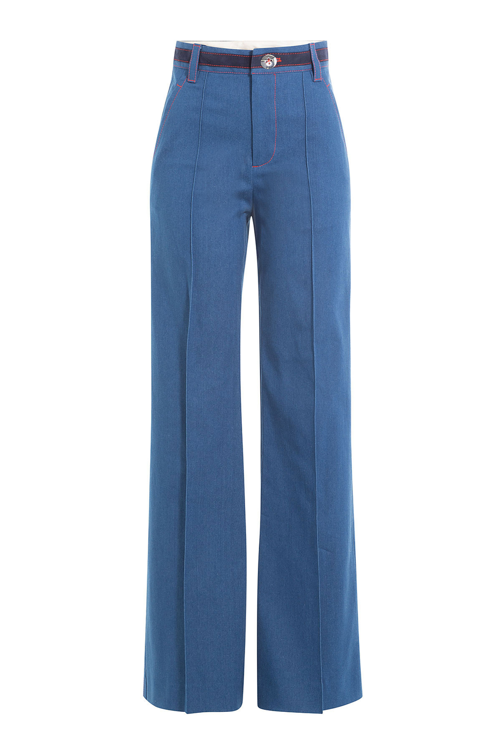 Wide Leg Jeans With Contrast Thread - length: standard; pattern: plain; waist: high rise; style: wide leg; predominant colour: denim; occasions: casual, evening, creative work; fibres: cotton - stretch; texture group: denim; pattern type: fabric; wardrobe: basic; season: a/w 2016