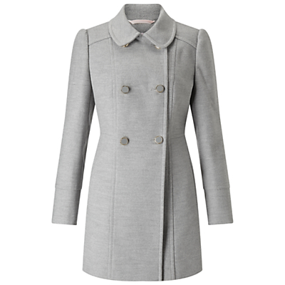 Petite Double Breasted Pea Coat - pattern: plain; length: below the bottom; style: double breasted; predominant colour: mid grey; occasions: work; fit: tailored/fitted; fibres: polyester/polyamide - stretch; collar: shirt collar/peter pan/zip with opening; sleeve length: long sleeve; sleeve style: standard; collar break: high; pattern type: fabric; texture group: woven bulky/heavy; wardrobe: investment; season: a/w 2016