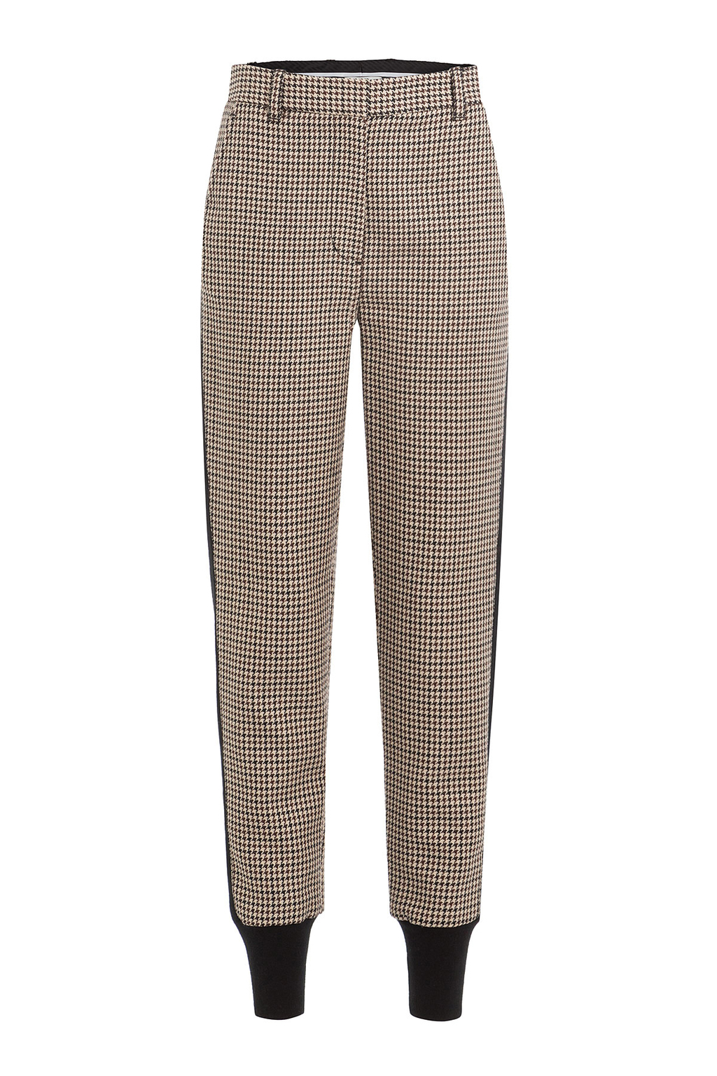 Printed Wool Pants With Cuffed Ankles - length: standard; pattern: plain; waist: mid/regular rise; predominant colour: stone; secondary colour: black; fibres: wool - mix; waist detail: feature waist detail; fit: tapered; pattern type: fabric; texture group: woven light midweight; style: standard; occasions: creative work; wardrobe: basic; season: a/w 2016
