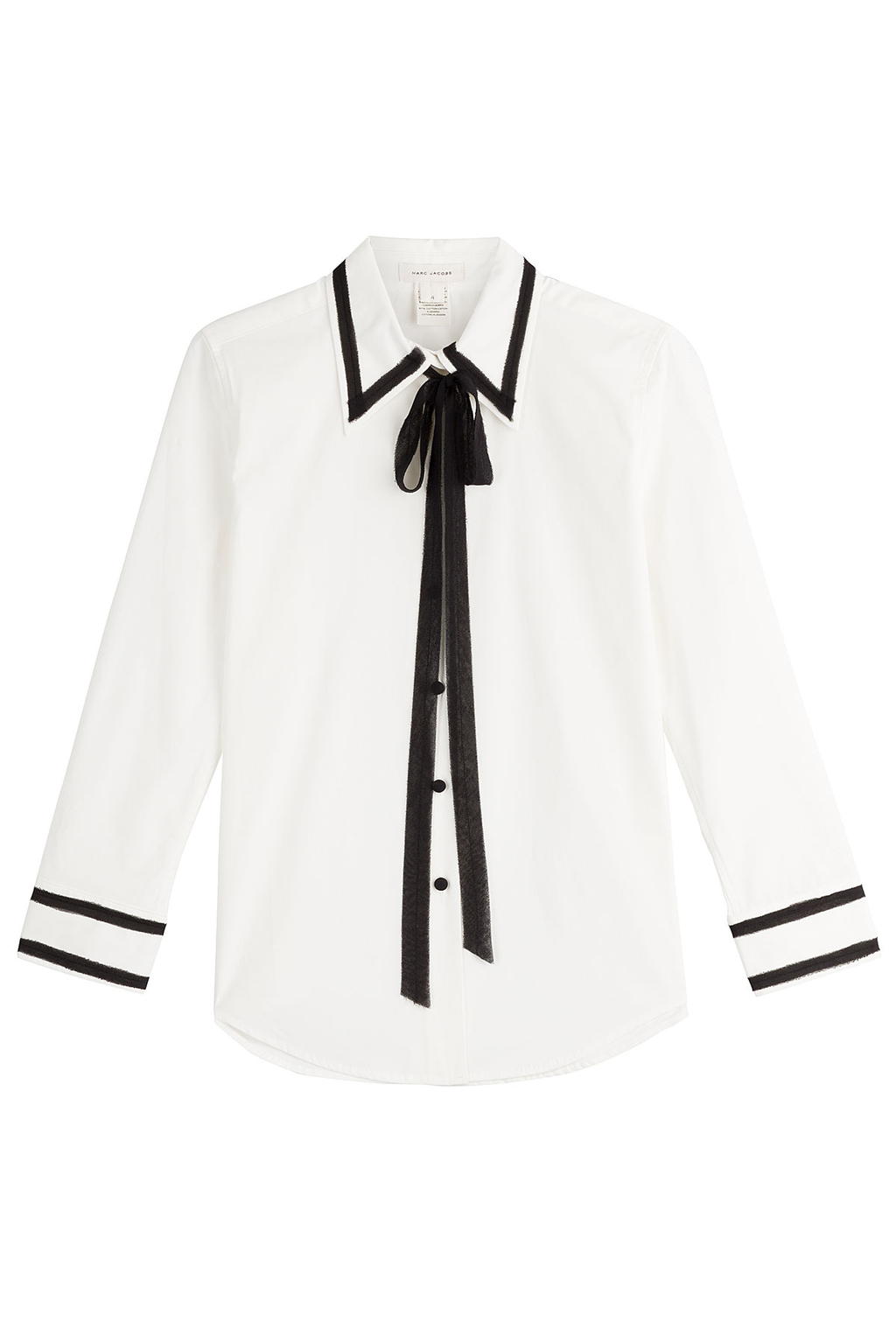 Cotton Blouse - pattern: plain; neckline: pussy bow; style: blouse; predominant colour: white; secondary colour: black; length: standard; fibres: cotton - 100%; fit: straight cut; sleeve length: long sleeve; sleeve style: standard; texture group: cotton feel fabrics; pattern type: fabric; occasions: creative work; multicoloured: multicoloured; season: a/w 2016; wardrobe: highlight