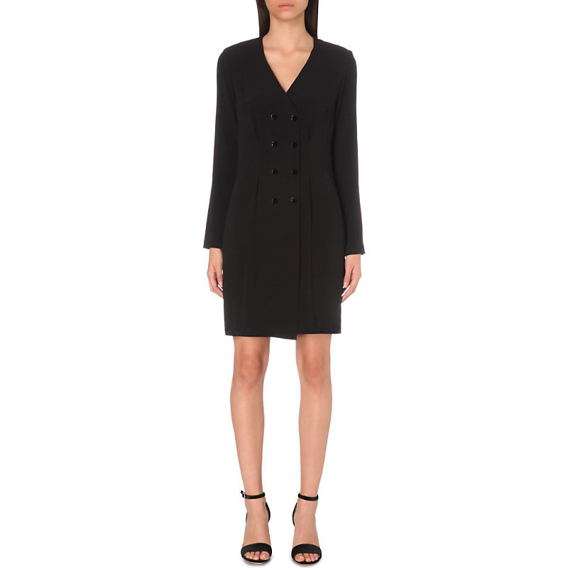 Tribeca Stretch Crepe Dress, Women's, Size: M, Noir - style: shift; neckline: v-neck; fit: tailored/fitted; pattern: plain; predominant colour: black; occasions: evening; length: just above the knee; fibres: viscose/rayon - stretch; sleeve length: long sleeve; sleeve style: standard; texture group: crepes; pattern type: fabric; season: a/w 2016; wardrobe: event