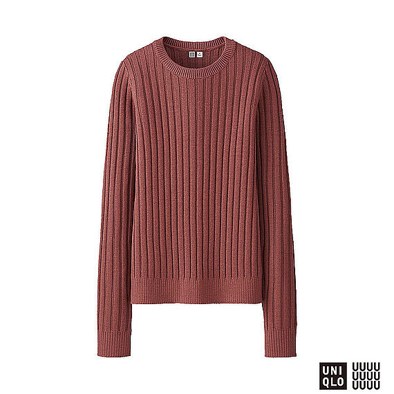 Women U Extra Fine Merino Wide Rib Crew Neck Sweater Pink - neckline: round neck; pattern: plain; style: standard; occasions: casual, creative work; length: standard; fibres: wool - 100%; fit: standard fit; sleeve length: long sleeve; sleeve style: standard; texture group: knits/crochet; pattern type: knitted - fine stitch; predominant colour: dusky pink; season: a/w 2016; wardrobe: highlight