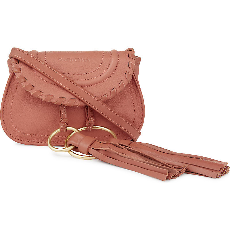 Polly Leather Belt Bag, Women's, Pink Blush - occasions: casual, creative work; type of pattern: standard; style: saddle; length: across body/long; size: standard; material: leather; embellishment: tassels; pattern: plain; finish: plain; predominant colour: dusky pink; season: a/w 2016; wardrobe: highlight