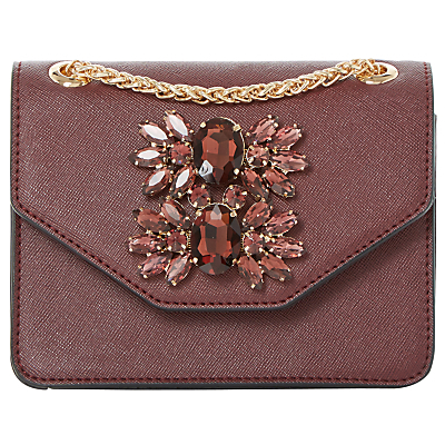 Samia Micro Clutch Bag - predominant colour: burgundy; secondary colour: gold; occasions: evening, occasion; type of pattern: standard; style: clutch; length: hand carry; size: standard; material: faux leather; pattern: plain; finish: plain; embellishment: jewels/stone; season: a/w 2016; wardrobe: event