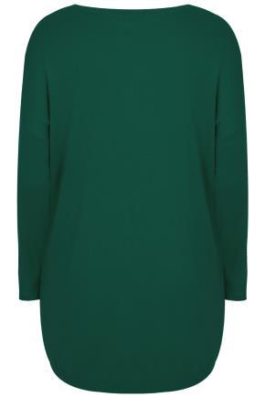 Green Longline Knitted Jumper With Seam Front Detail - neckline: round neck; pattern: plain; style: standard; predominant colour: dark green; occasions: casual, creative work; fibres: cotton - mix; fit: loose; length: mid thigh; sleeve length: long sleeve; sleeve style: standard; texture group: knits/crochet; pattern type: knitted - fine stitch; season: a/w 2016; wardrobe: highlight
