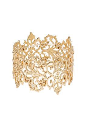 Gold Ornate Cuff Bracelet - predominant colour: gold; occasions: evening, occasion; style: cuff; size: large/oversized; material: chain/metal; finish: metallic; season: a/w 2016; wardrobe: event