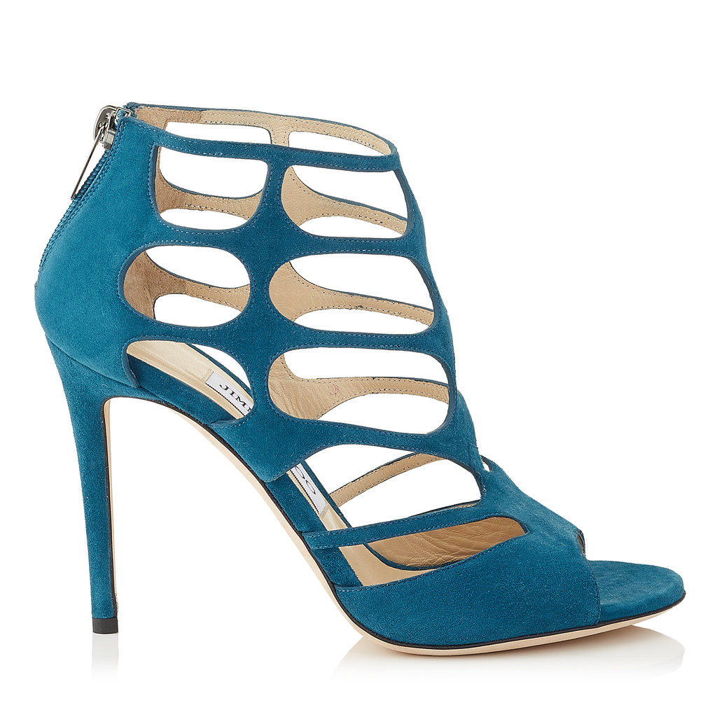 Ren 100 Midnight Blue Suede Sandals - predominant colour: turquoise; occasions: evening; material: suede; heel: stiletto; toe: open toe/peeptoe; style: strappy; finish: plain; pattern: plain; heel height: very high; season: a/w 2016; wardrobe: event